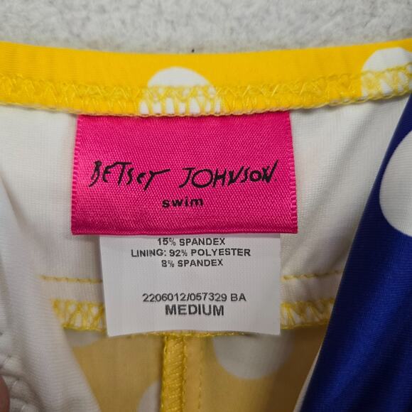 Betsey Johnson Retro Swim Dress Womens M Polka Dot Yellow Blue Cover Up Pin Up - Picture 3 of 10